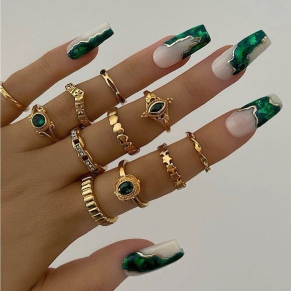 Gold 11pc Rhinestone Ring Set - Picture 1 of 2